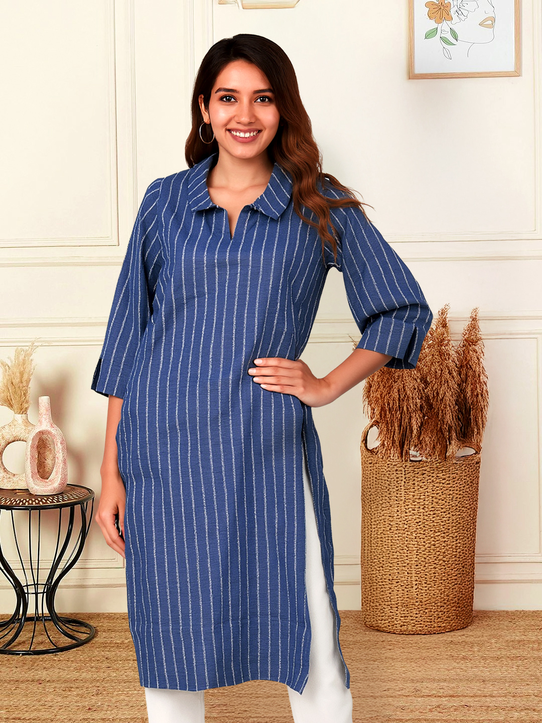 Picture of Easy Elegance Striped Straight Collar Kurta